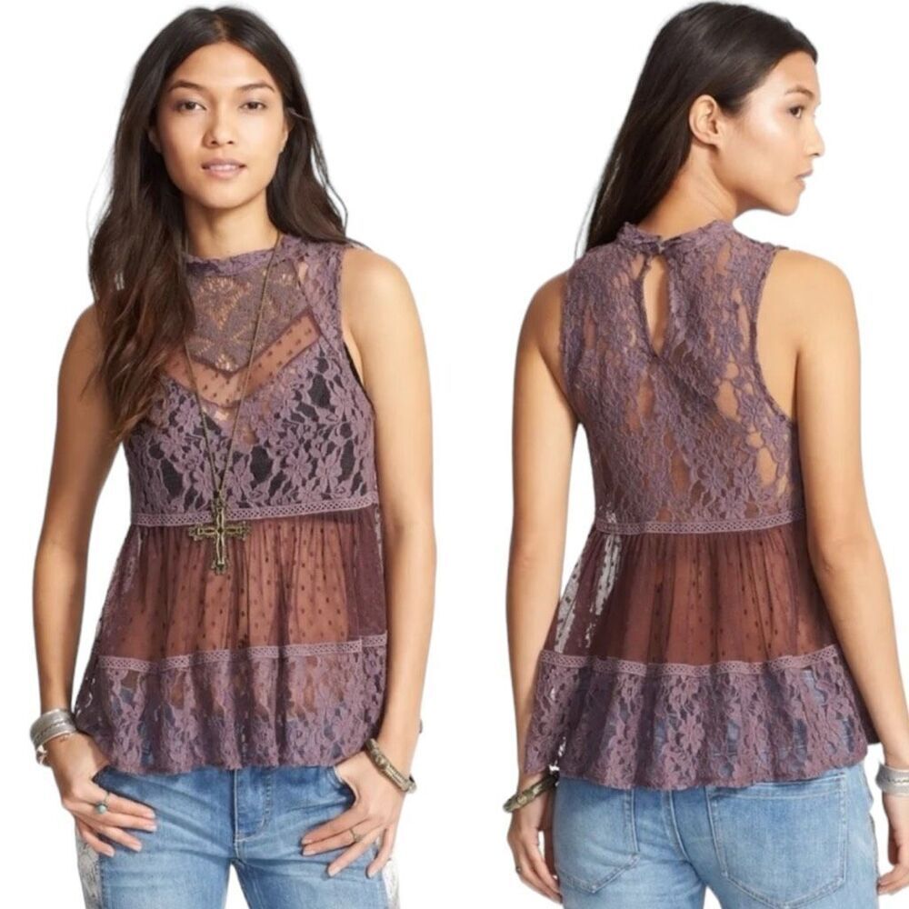 Free People Ladybird Lace High Neck Tank Top Women’s Small Purple